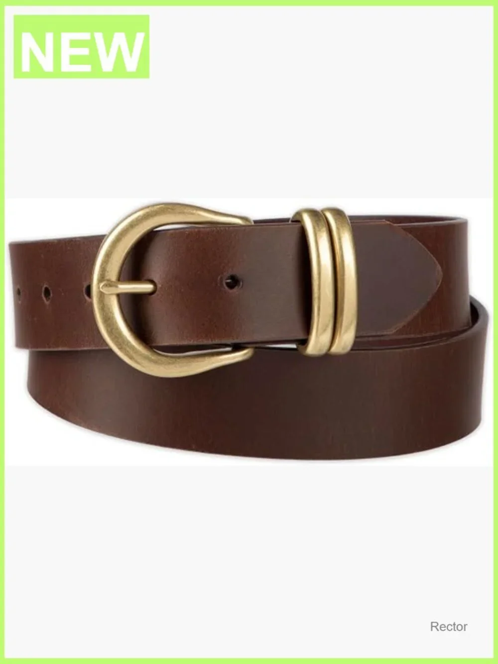 Round Cut Edge Logo Loop Genuine Leather Belt - 7 Hole Adjustable